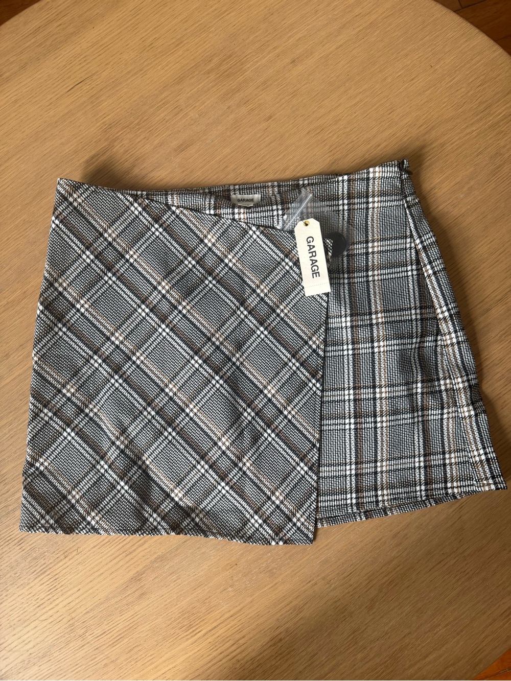 Garage Gray Plaid Wrap-Style Mini Skirt